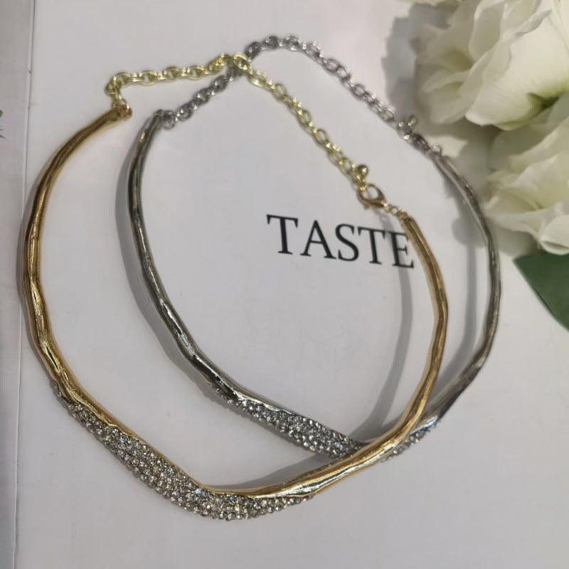 Wholesale Light Luxury Temperament Metal Irregular Lava Flash Drill Collar Necklace