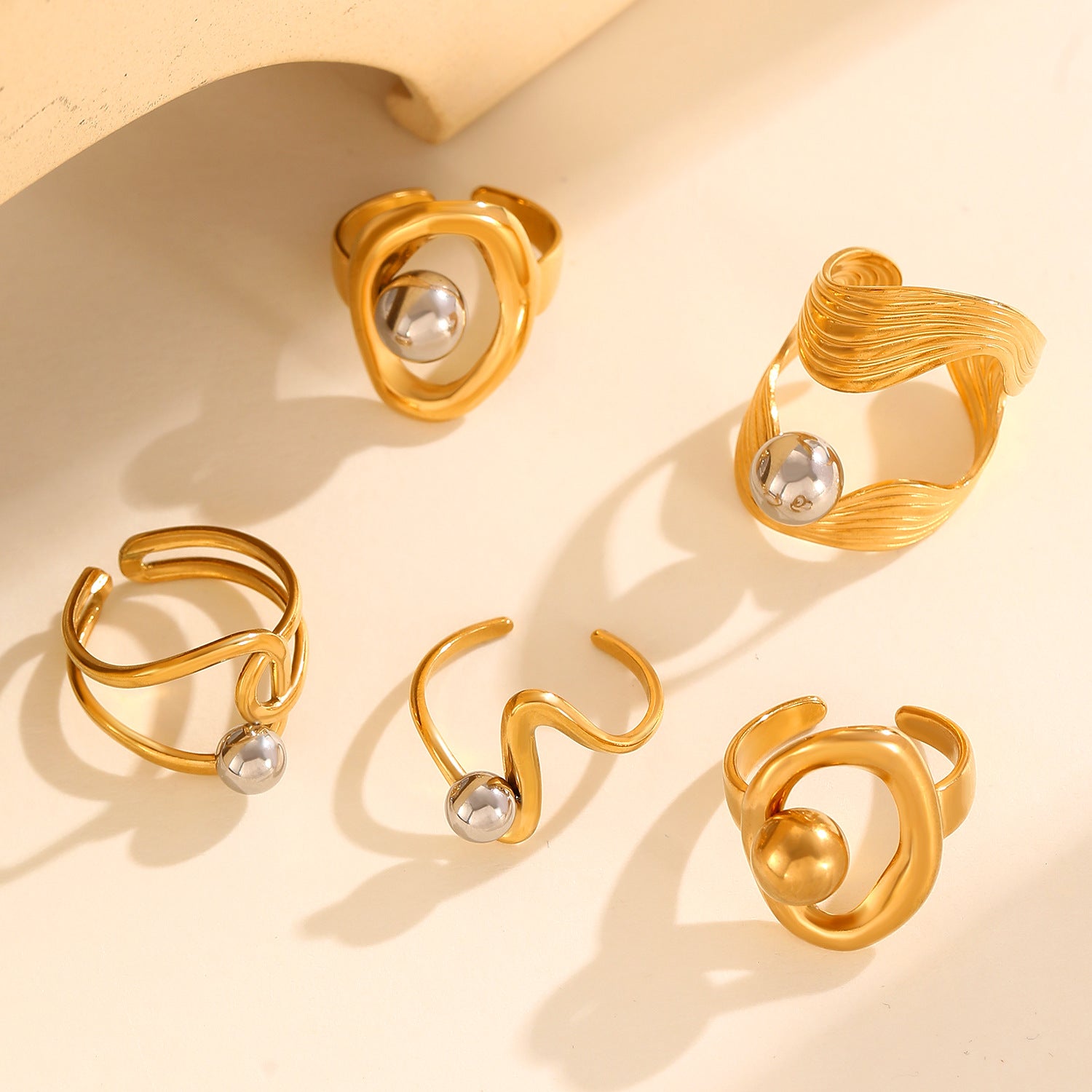 Wholesale Geometric Cut Out Lines Stainless Steel Open Ring