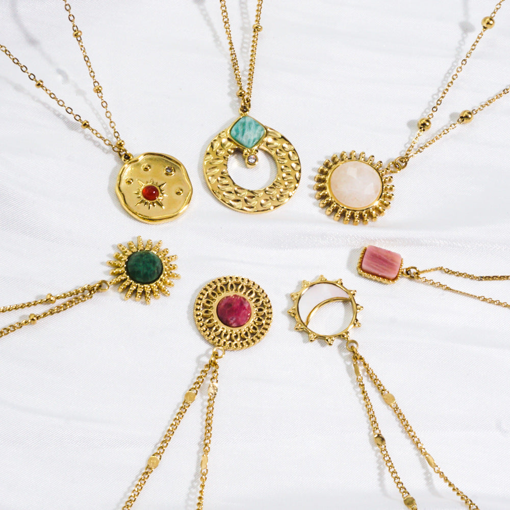 Wholesale 316L Titanium Steel Light Luxury Necklace Natural Stone Shell Fashion 14K Gold Necklace