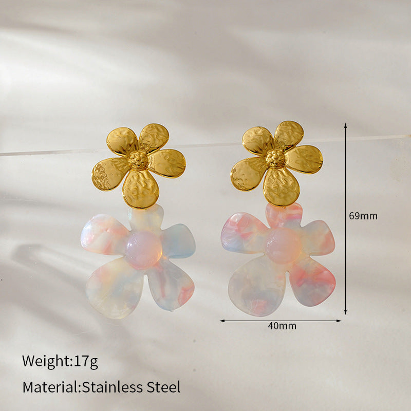 Wholesale Stainless Steel Five-petal Flower Earrings
