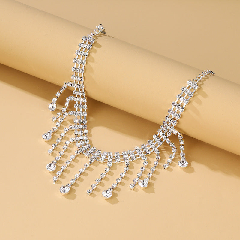 Wholesale Rhinestone Tassel Double-Layer Drop-Shaped Pendant Anklet