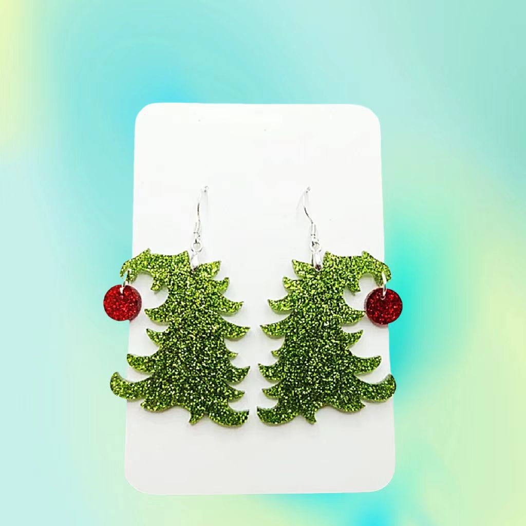 Wholesale Christmas Tree Glitter Acrylic Stitching Earrings ACC-ES-AnDao041
