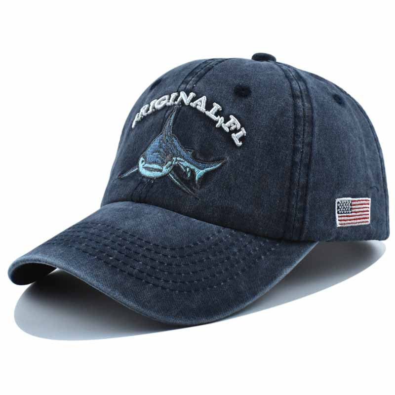 Wholesale  washed distressed baseball cap embroidered shark cotton sun hat