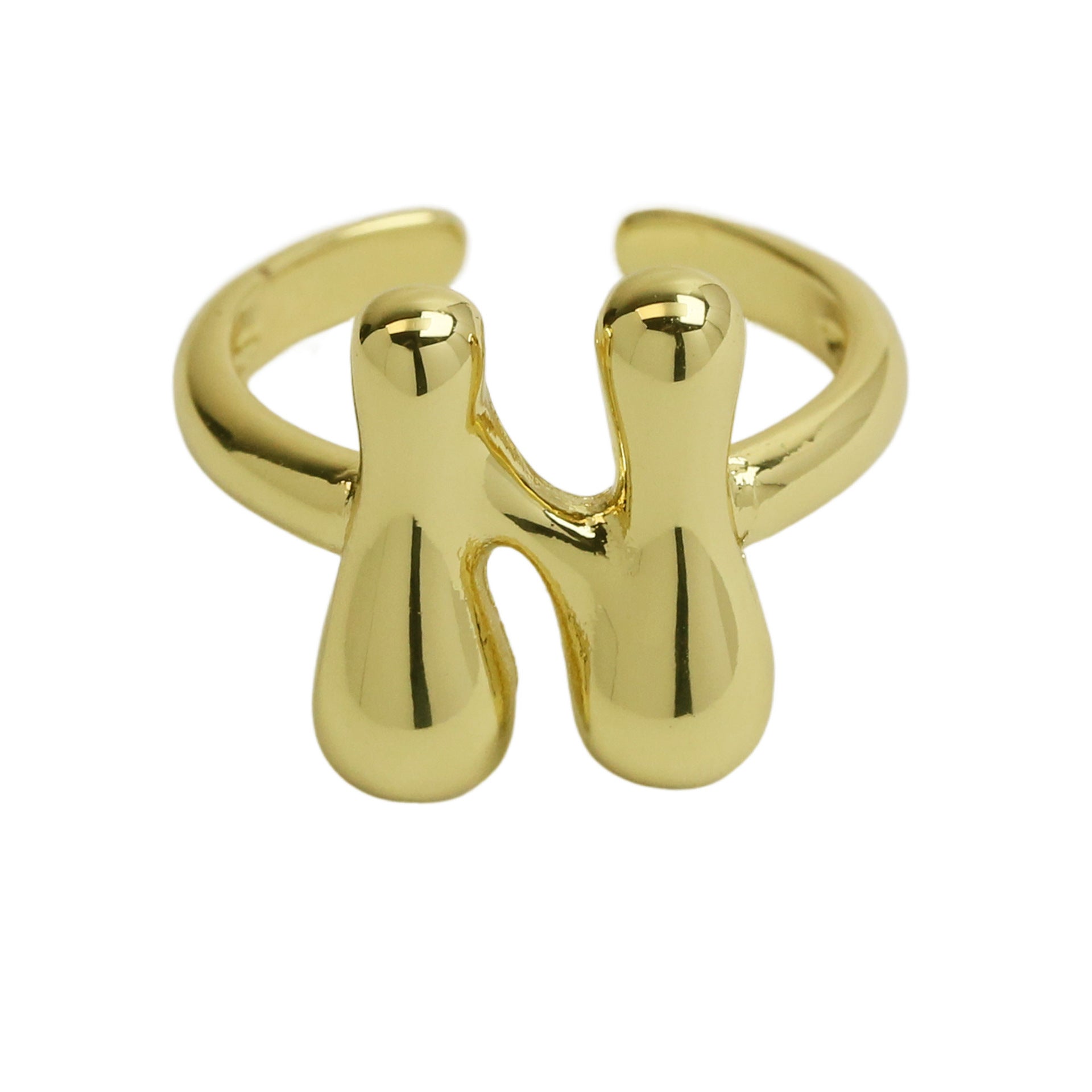 Wholesale  18k Golden Glaze Brass Bubble Balloon Bubble Cute Chubby 26 Letter Ring