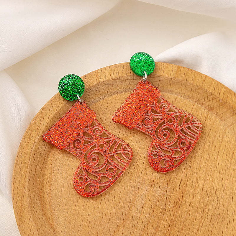 Wholesale Santa Claus Acrylic Snowflake Elk Hollow Earrings Christmas Socks Earrings ACC-ES-MDD076