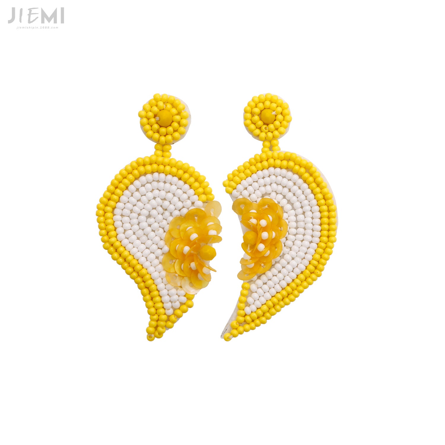 Wholesale Valentine's Day Handwoven Heart Flower Asymmetric Sequined Rice Bead Earrings