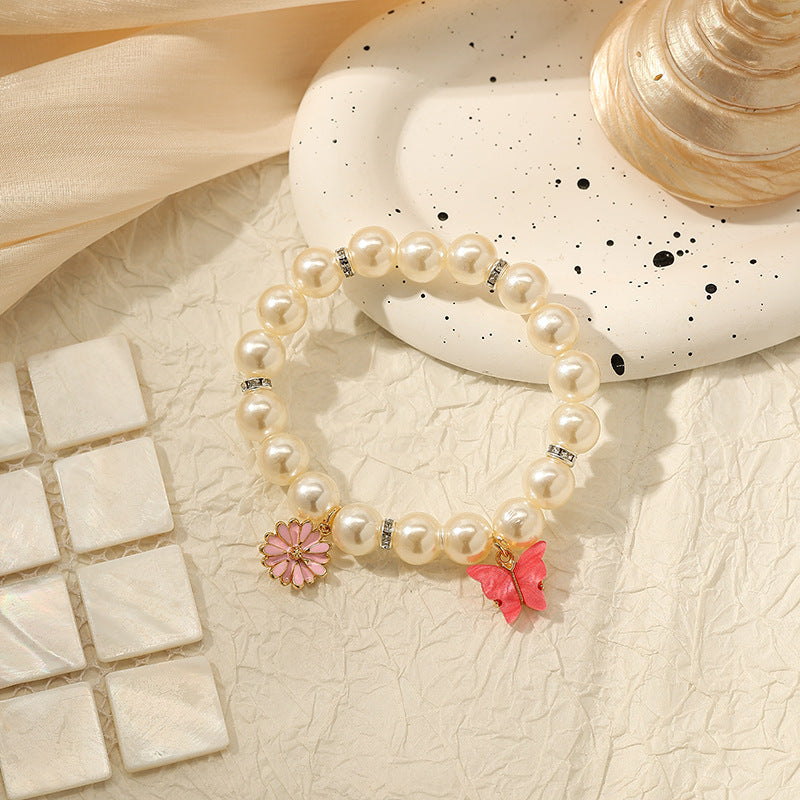 Wholesale Pearl Bracelet  Pink Butterfly Bracelet