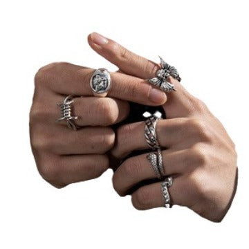 Wholesale Gothic Skull Ring Set Men' s Retro Hip-Hop Fashion Jewelry Accessory