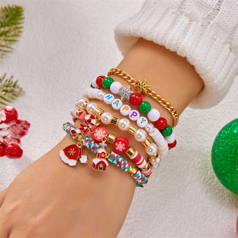 Wholesale Christmas soft ceramic multi-layer cartoon  bell bracelet