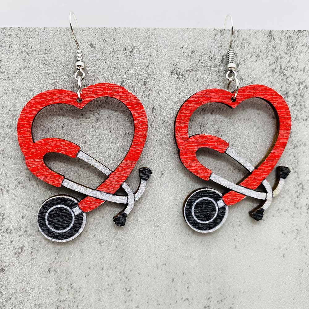 Wholesale  Nurse Day earrings Doctor Nurse Medical color earpiece wooden earrings