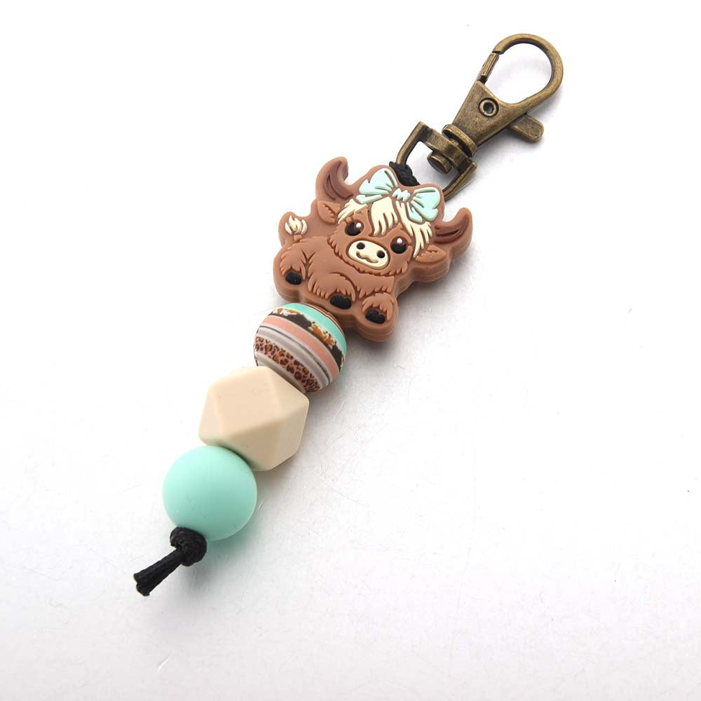 Wholesale Cartoon Cow Silicone Beaded Keychain Cute Keychain ACC-KC-JinAn009