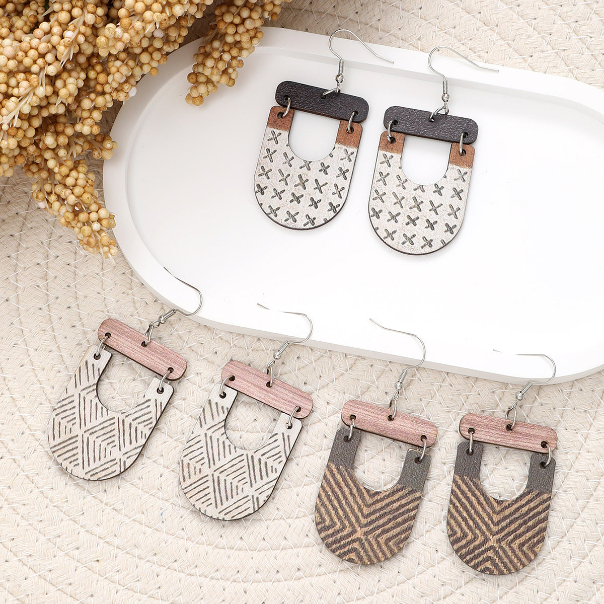 Wholesale  clay texture wooden earrings