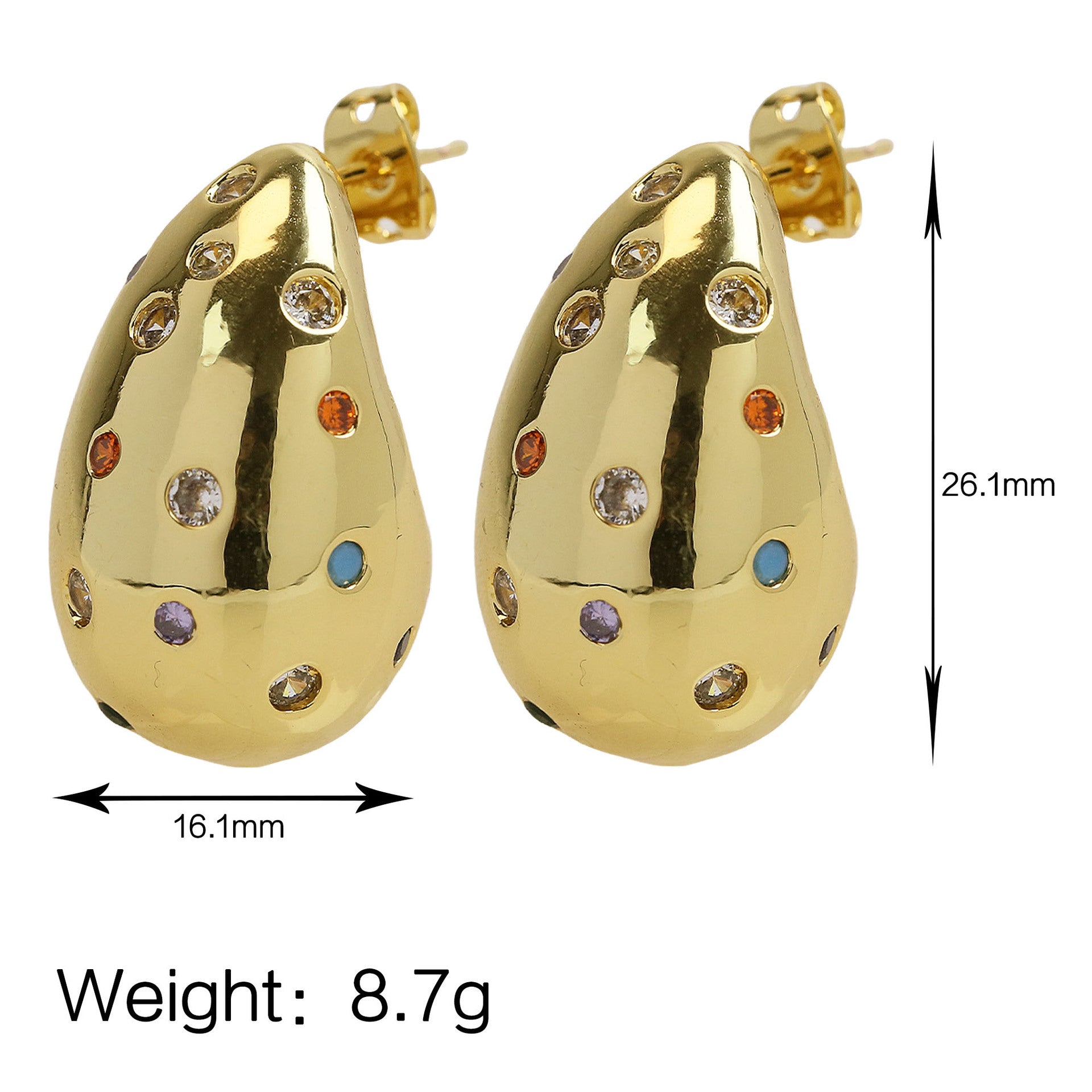 Wholesale  18k Gold Brass Mixed Color Zircon Drop Teardrop Earrings