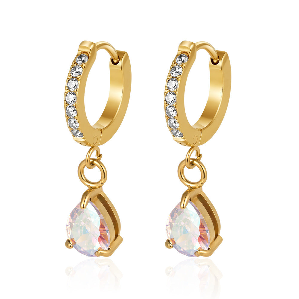 Wholesale Modern Round Zircon Pendant Earrings Stainless Steel Jewelry Accessory