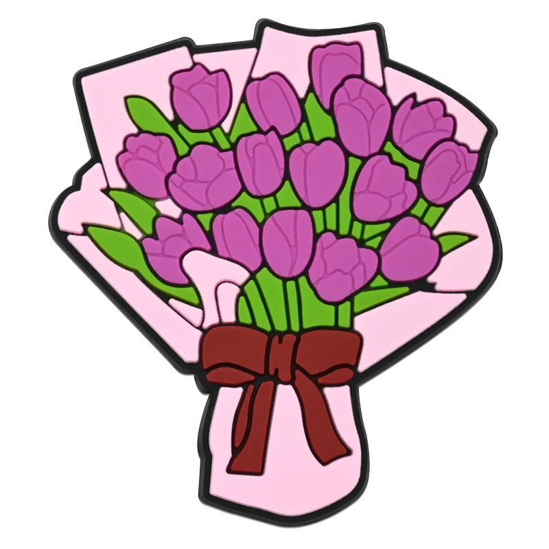 Wholesale  Random 100pcs  floral bouquet series PVC Soft Rubber Shoe Buckle Decoration