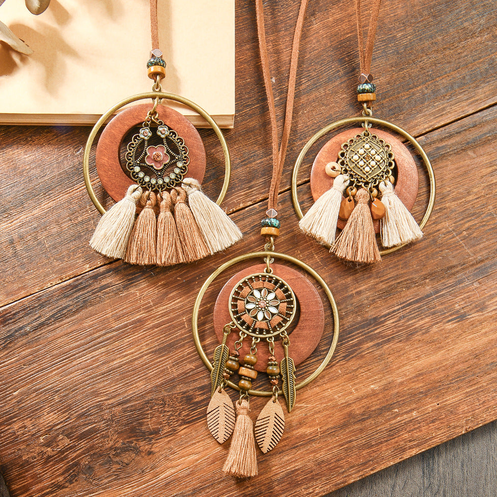 Wholesale Zinc Alloy Bohemian Ethnic Style Long Necklace with Wooden Tassel
