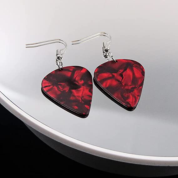 Wholesale Guitar Pick Red Print Stainless Steel Beaded Necklace