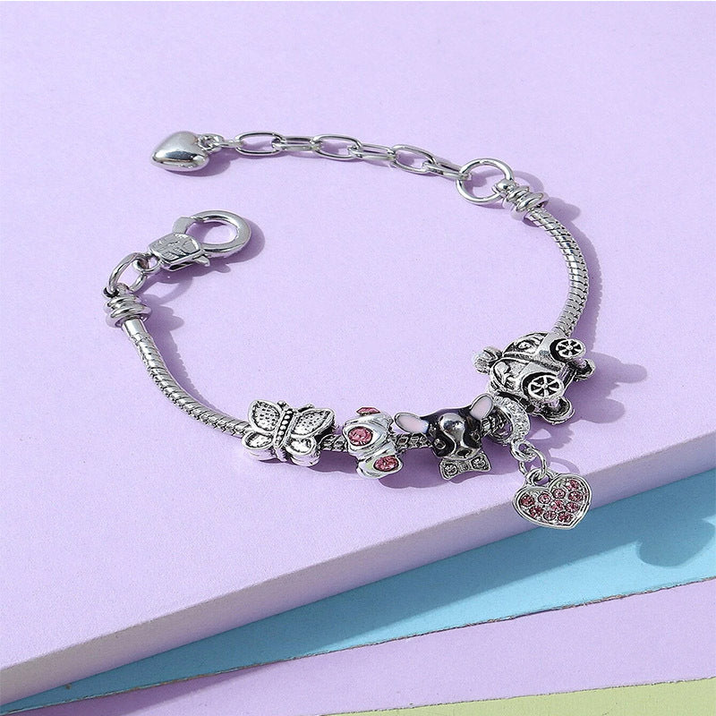 Wholesale Heart Shaped Rhinestone Stainless Steel Copper Alloy Beaded Bracelet ACC-BT-JingSY001