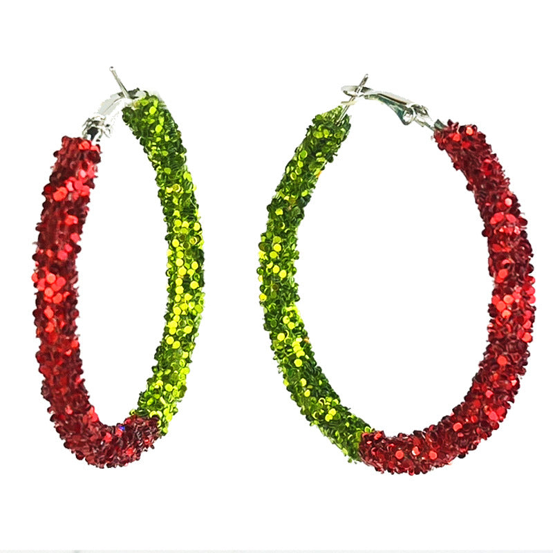 Wholesale 2 Pairs/pack Christmas Shiny Red Candy Rhinestone Big Hoop Earrings ACC-ES-HY181