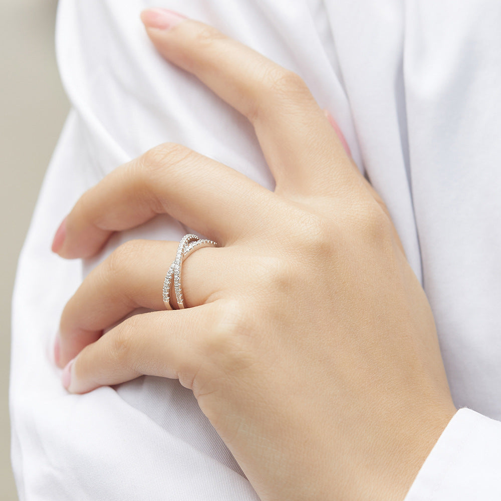 Wholesale  Letter s925 Sterling Silver Double Row Diamond Zircon Ring