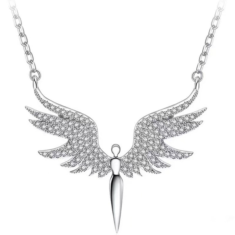 Wholesale Men' s Cross-Border New Fashion Angel Wings Necklace Women' s Clavicle Chain Creative Wings Micro-Embedded Pendant Accessories