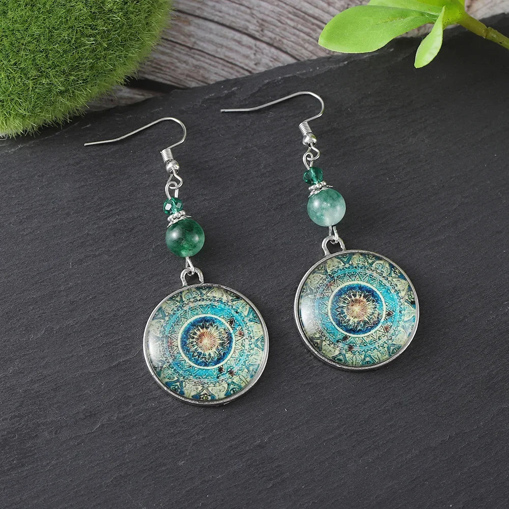 Wholesale Retro Mandala Flower Time Gem Earrings