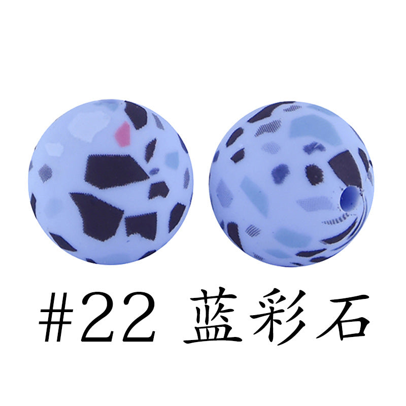 Wholesale 50pcs Western Style Leopard Skull Color Aztec Printed Silicone Balls Beads ACC-BDS-HeSheng007