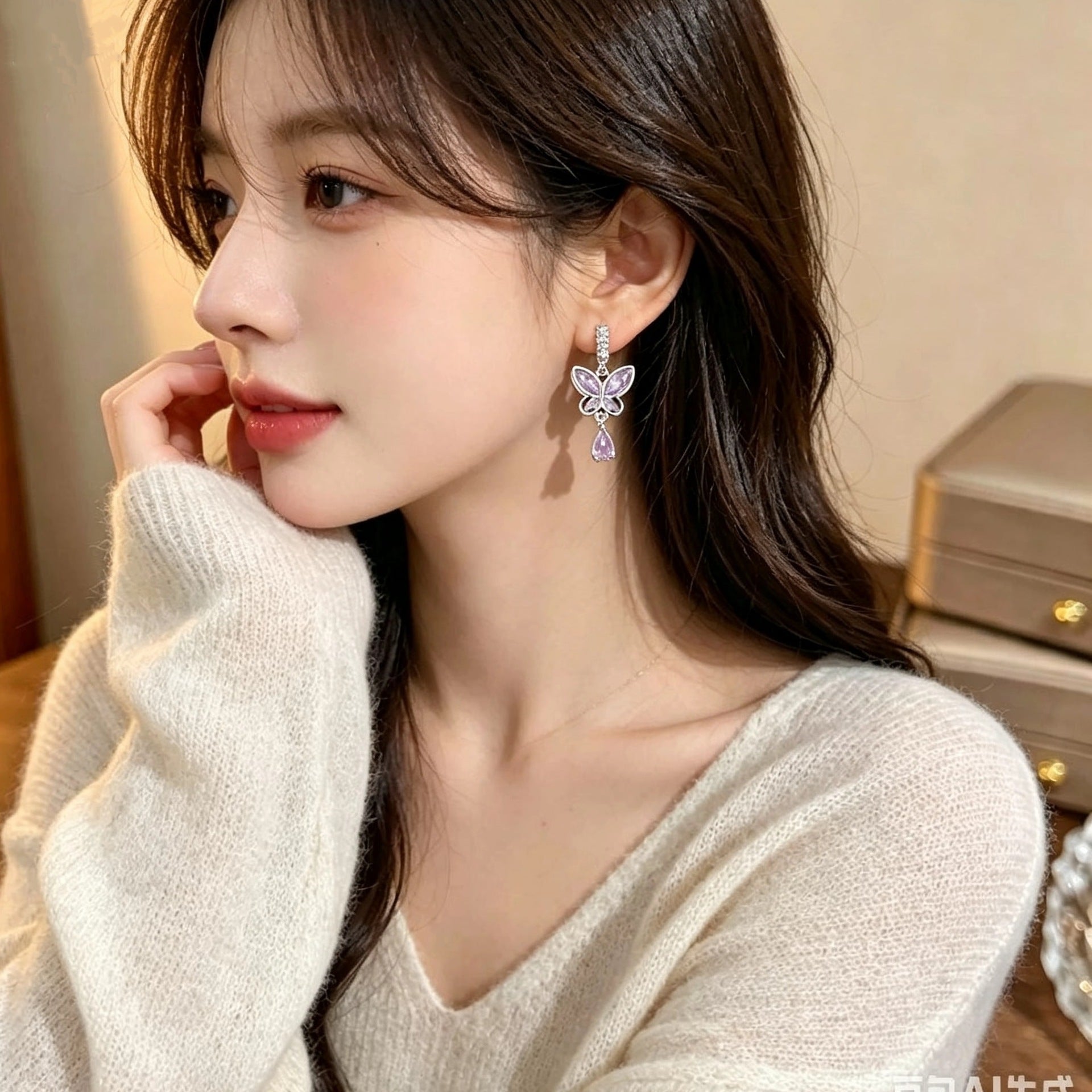 Wholesale Trendy Purple Butterfly Tassel Earrings Alloy Fashion Accessory for Gift