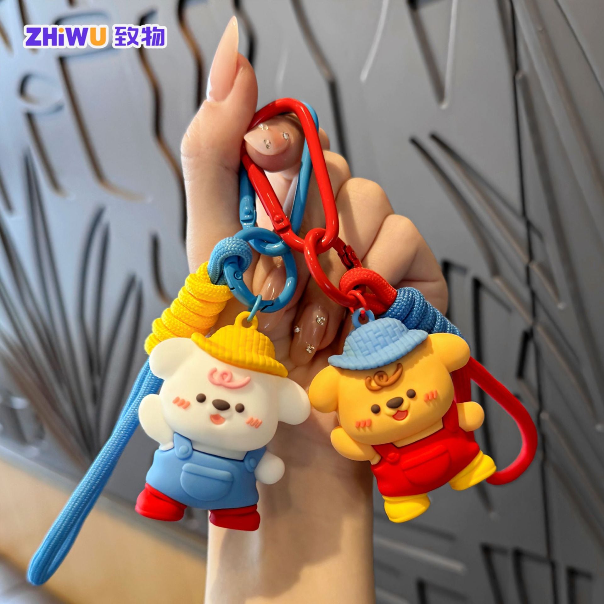Wholesale Cute Puppy in Overalls PVC Keychain - Soft Rubber Bag Charm Keyring,  Creative Gift for Couples