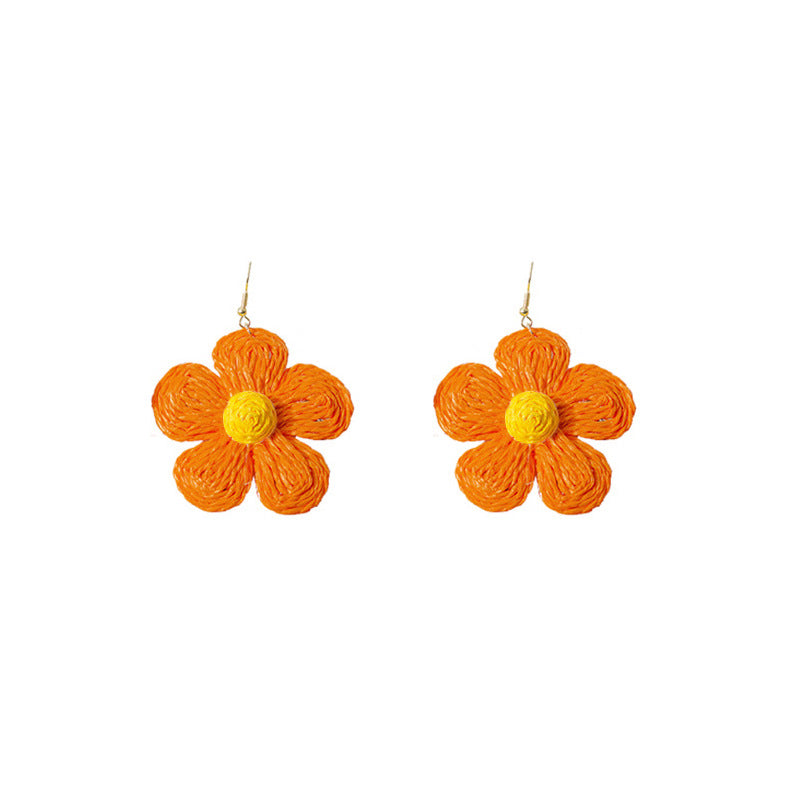 Wholesale Hand-woven Raffia Exaggerated Flower Earrings ACC-ES-MDD019