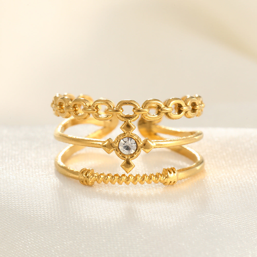 Wholesale Line Ring Micro-Inlaid Zirconia Stainless Steel Open Rings  ACC-RS-TaiMei005