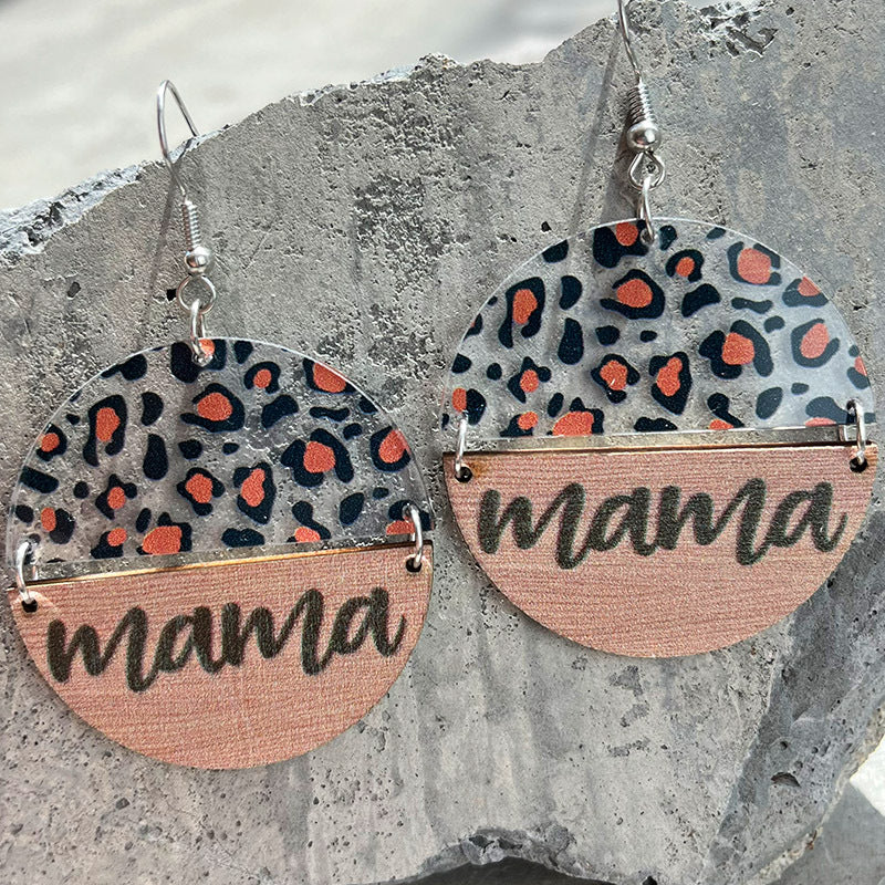 Wholesale 2 pairs/ pack Acrylic Mother' s Day sunflower butterfly bear and leopard print wooden round earrings