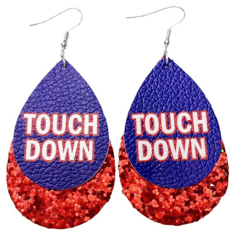 Wholesale 2pairs/pack Sports Style Football Stadium Cheer Leather Teardrop-shaped Double-layer Earrings ACC-ES-HY121