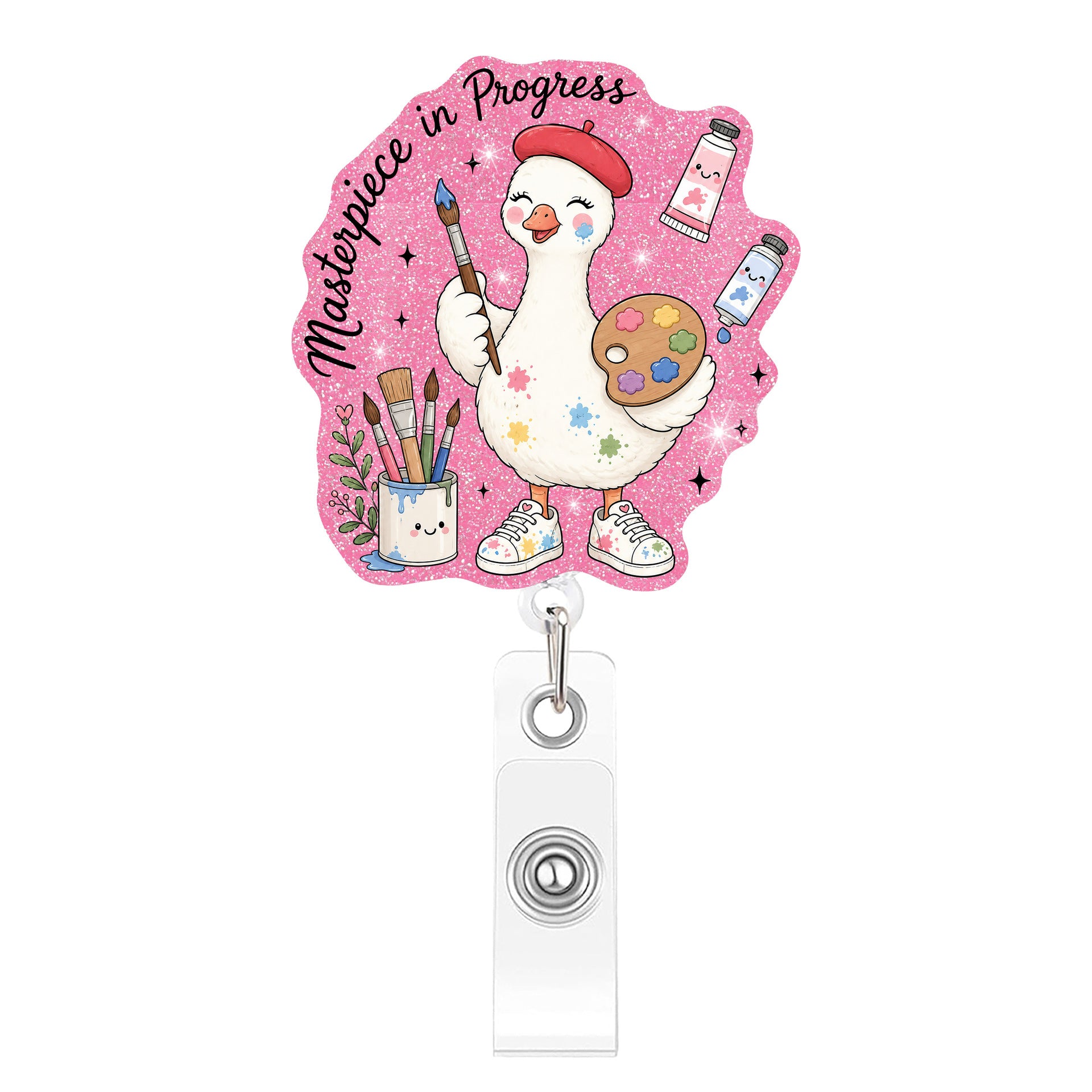 Wholesale Plastic Retractable Badge Clip Pink Goose Design Stylish Office ID Card Holder And Everyday Work Accessory