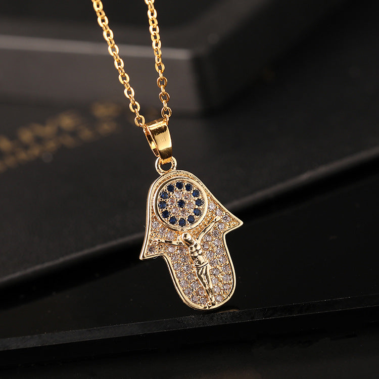 Wholesale Copper Clavicle Chain Colored Zircon Eye Pendant Evil Eye Necklaces ACC-NE-SY011