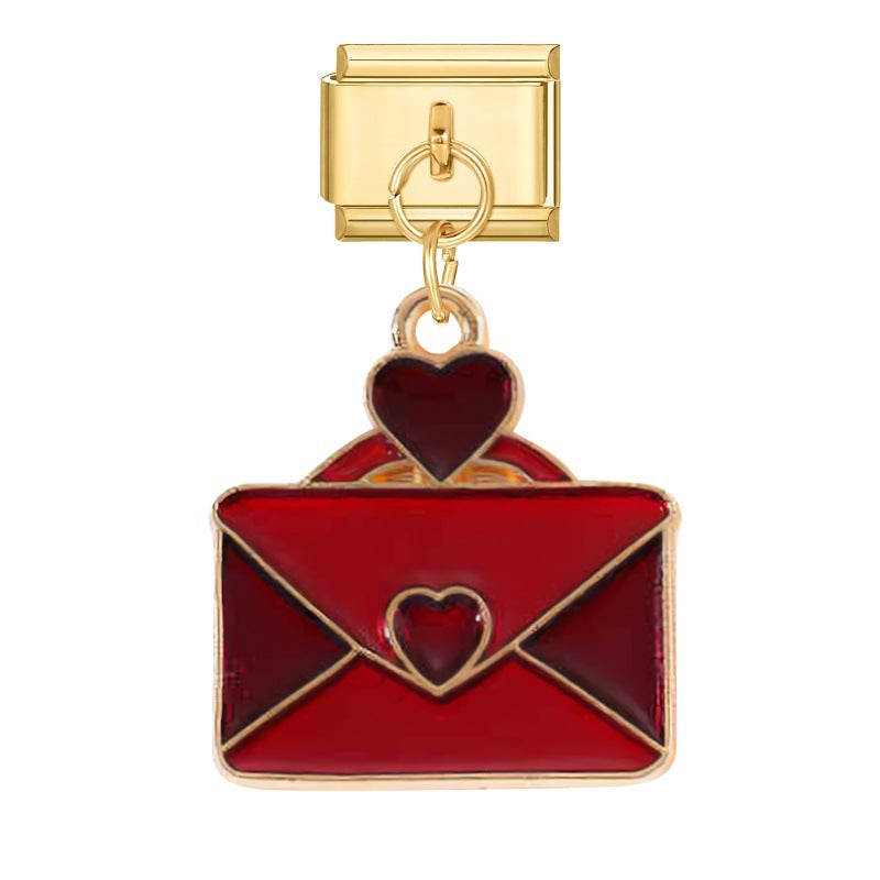 Wholesale Italian Charm Bracelet 9mm DIY Splicing Gold Heart Envelope Series Stainless Steel Composable Bracelet