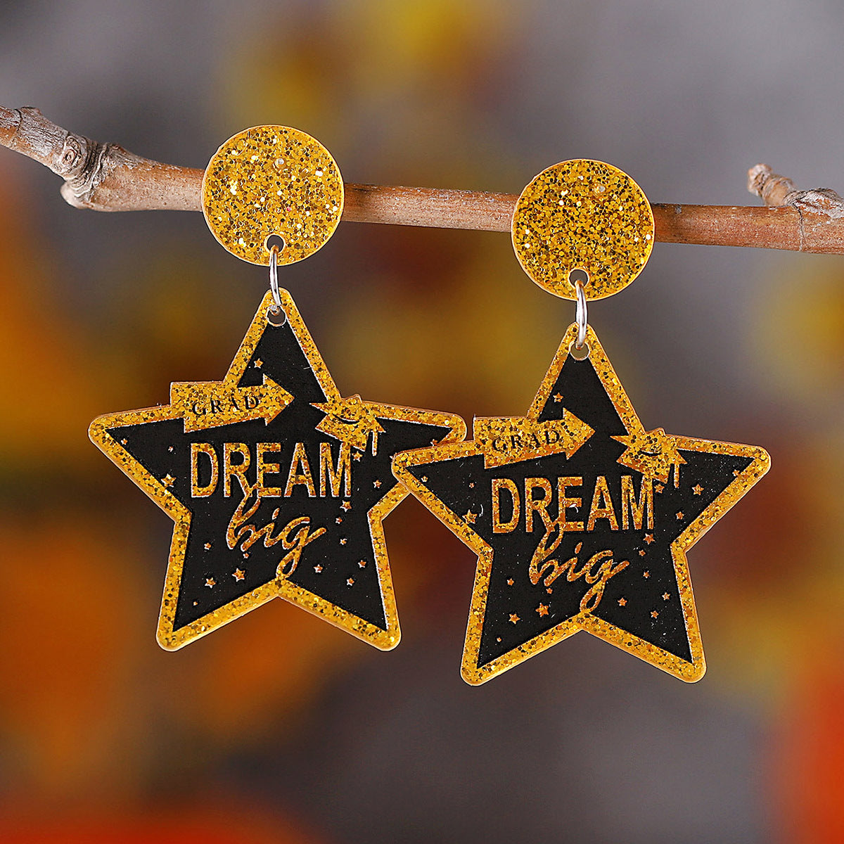 Wholesale  School Season Sequins Book Master's Cap Star Stitching Pendant Earrings