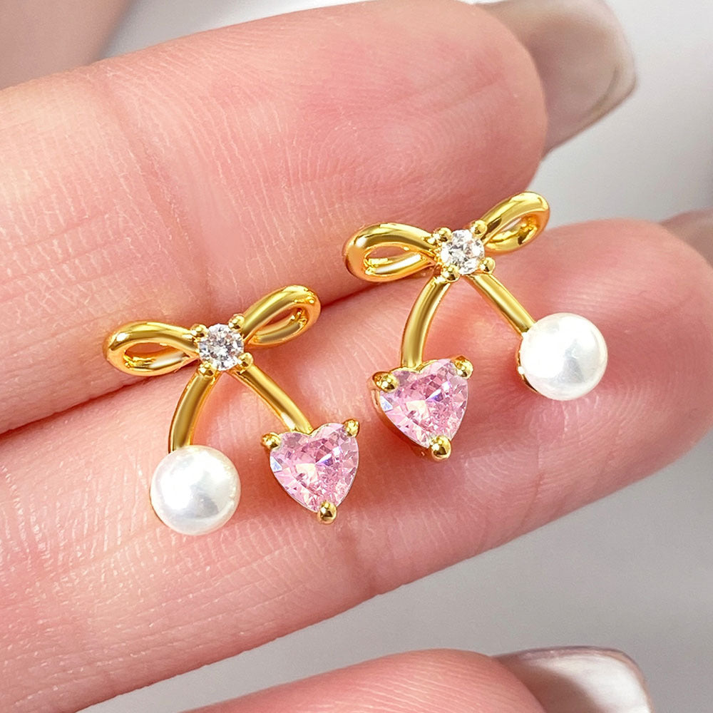 Wholesale Man-made pearl bow zircon earrings