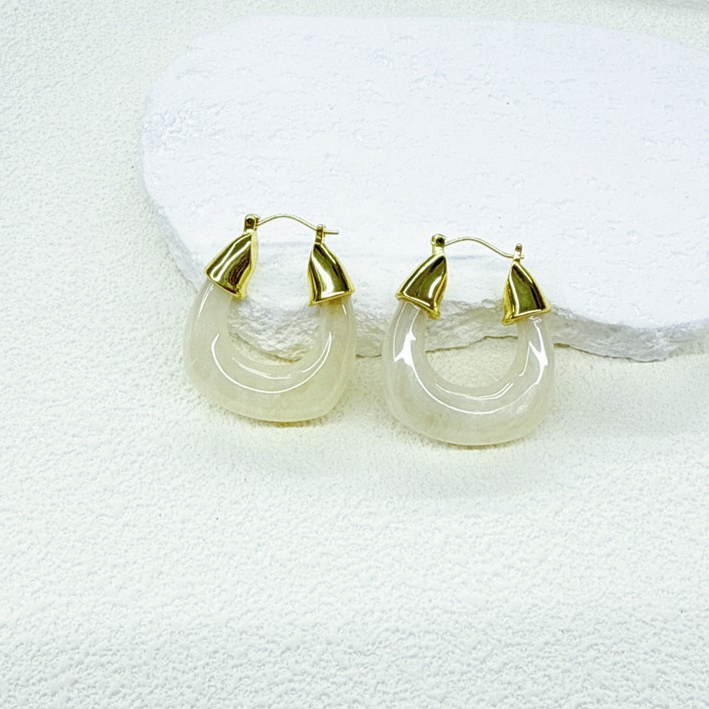 Wholesale Geometric V-Shaped Copper &  Plastic Earrings