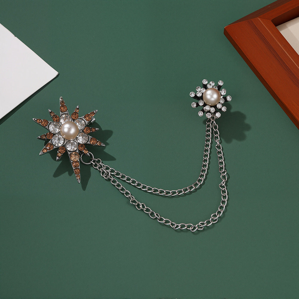 Wholesale Vintage pearl and diamond star tassel brooch