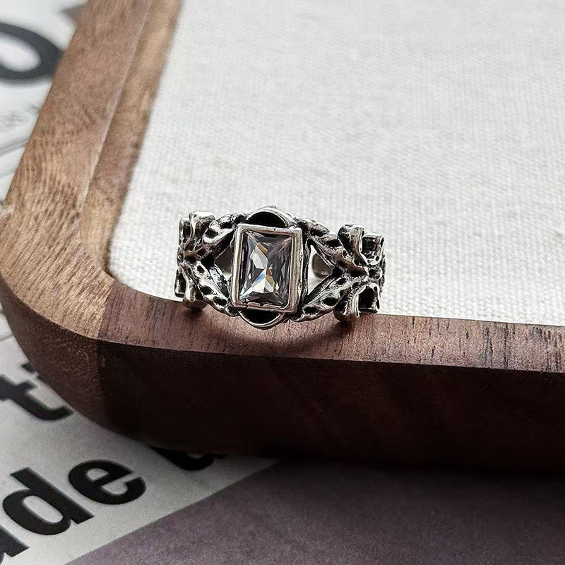 Wholesale Vintage Distressed Cross Ring Copper Zircon Stackable Fashion Accessory