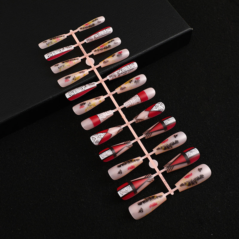 Wholesale 24 Pieces/box Glitter Nail Stickers Ballet Nail Ink Painting Wearable Nail Press-on Nails Kits ACC-NS-Diqin004