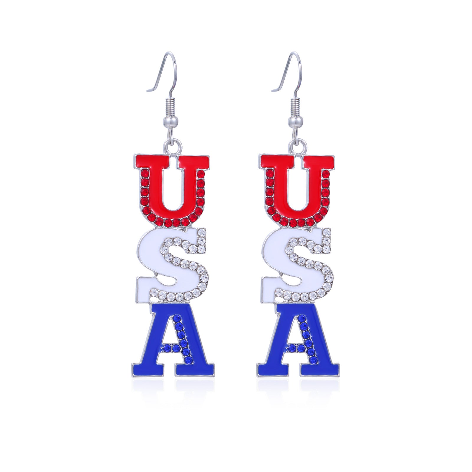 Wholesale  Independence Day earrings  personality red white blue diamond flag USA five-pointed star earrings