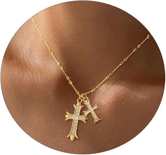 Wholesale 18K Gold Inlaid Zirconia Cross Clavicle Necklace