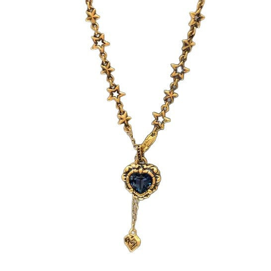 Wholesale Blue Diamond Heart Black Gold Necklace