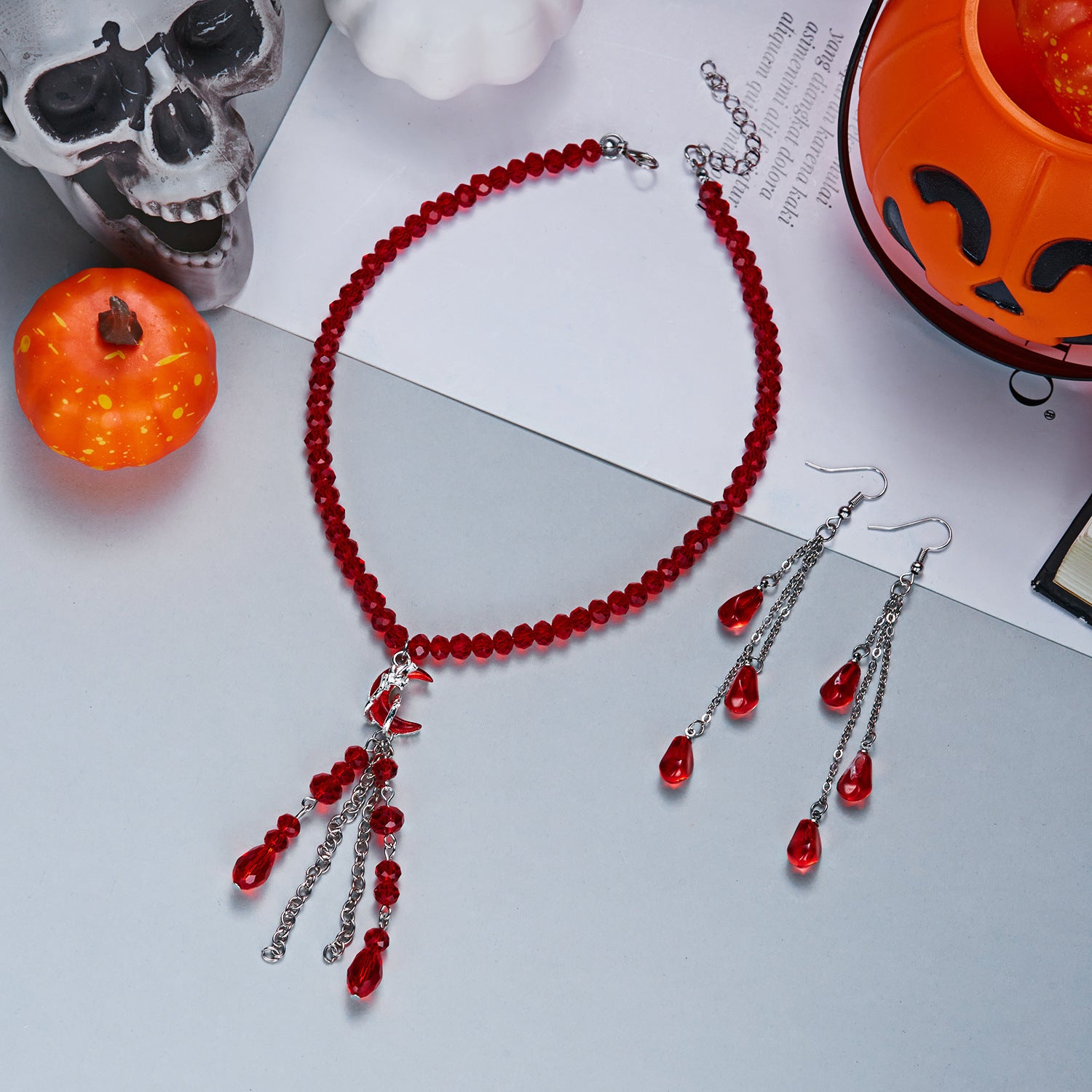 Wholesale Dark  Blood Red Crystal Earring and Necklace Set Party Wear Jewelry Accessory Gift for Resale