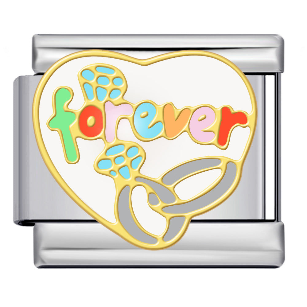 Bracciale fai da te modulare italiano all'ingrosso a forma di cuore in acciaio al titanio gocciolante olio