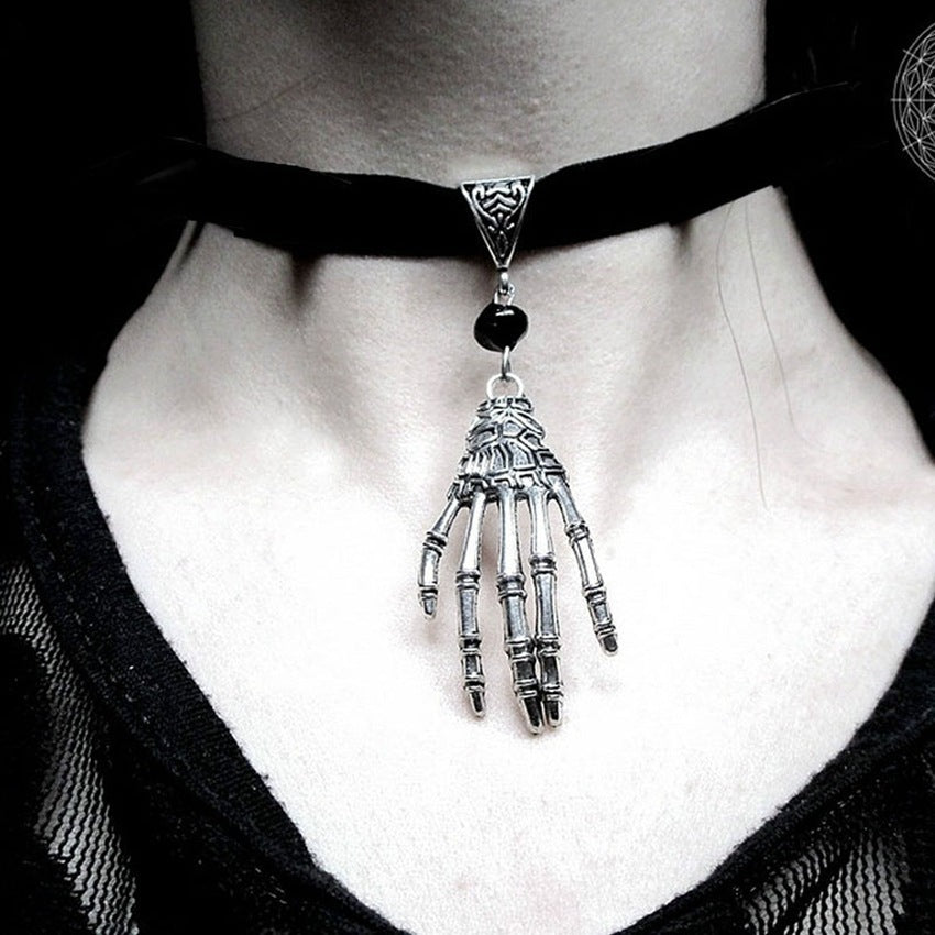 Wholesale   Gothic Punk Black Velvet Retro Skull Collar Necklace
