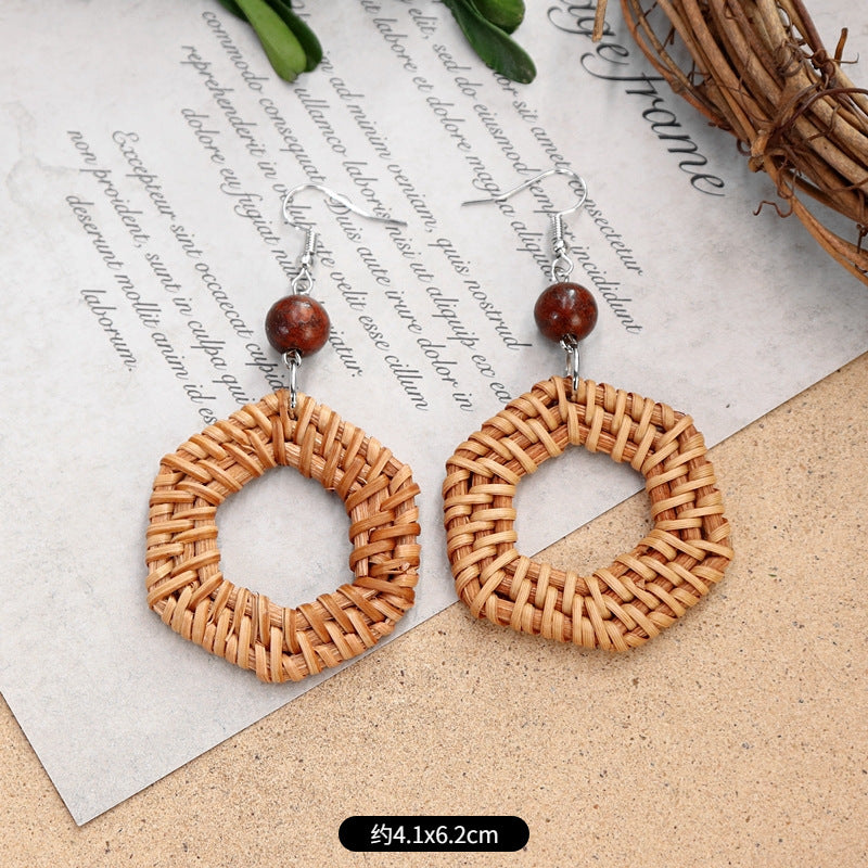 Wholesale Summer Bohemian Vintage Holiday Straw and Rattan Braided Earrings ACC-ES-Luox006