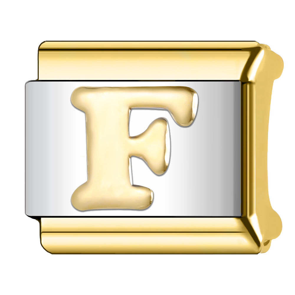 Wholesale  Italian Charm Bracelet 9mm DIY English Edge Gold Letter Series  Creative Stainless Steel Composable Bracelet